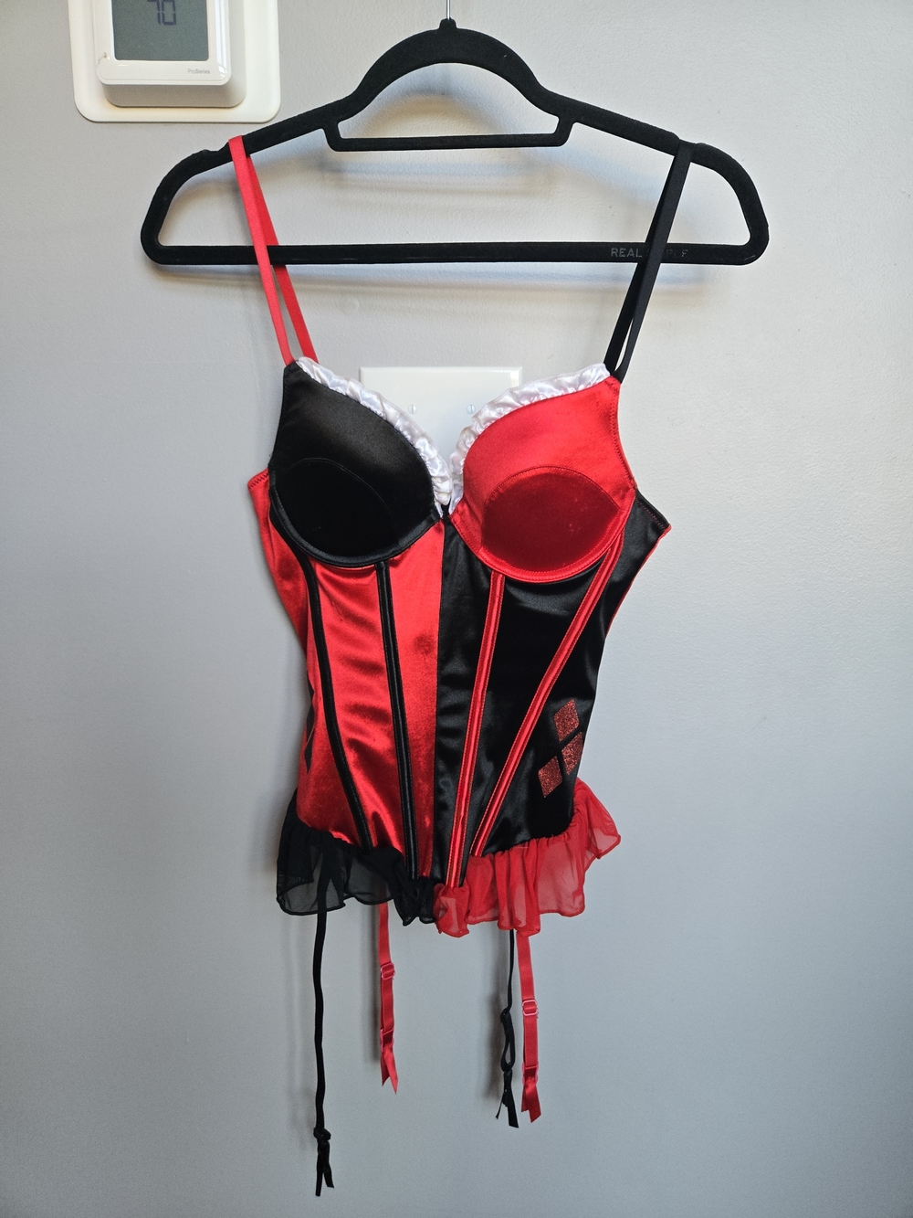 DC Comics Harley Quinn Corset Bustier Top Lingerie Garter Straps Red Black M